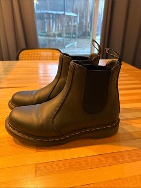 Black Leather Dr Martin Chelsea Boots with Yellow Stitch Detailing